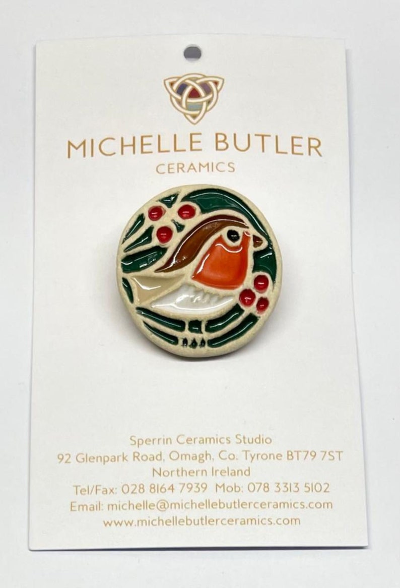 Handmade Stoneware Ceramic Robin Brooch image 2