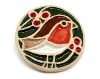 Handmade Stoneware Ceramic Robin Brooch