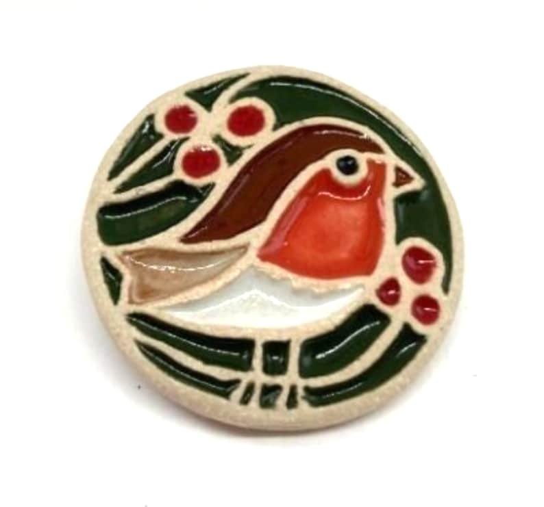 Handmade Stoneware Ceramic Robin Brooch image 1