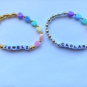 Rainbow heart name bracelet