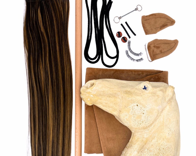 Kit Hobby Horse Complet A3 - Inclut Couverture, Protège-oreilles, Licou - Fourrure Douce Beige