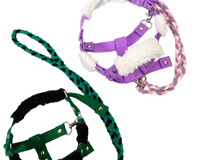 Fur halter for hobby horse, lead hobbyhorse, fur halter with lead, hobbyhorse bridle, colorful halter, realistic halter, lead optional