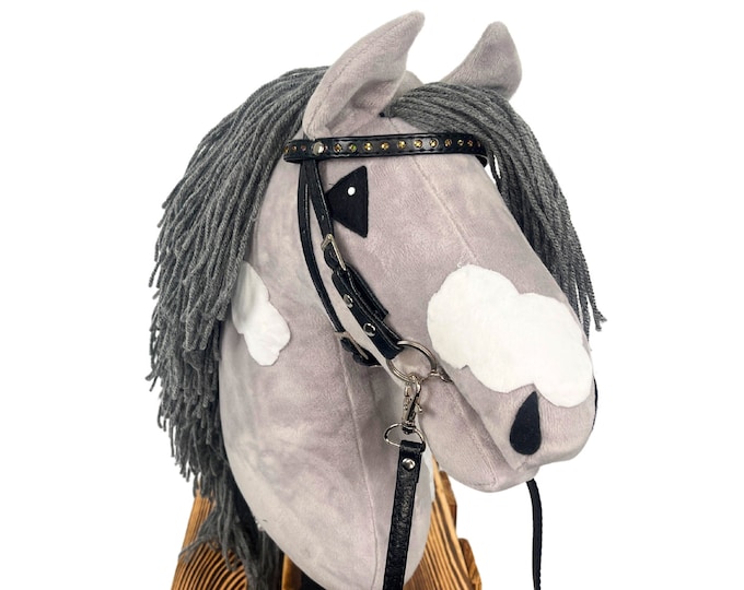 hobby horse with bridle, hobby horse grey, high level hobby horse, hobby horse, premium hobby horse, bridle for hobby horse