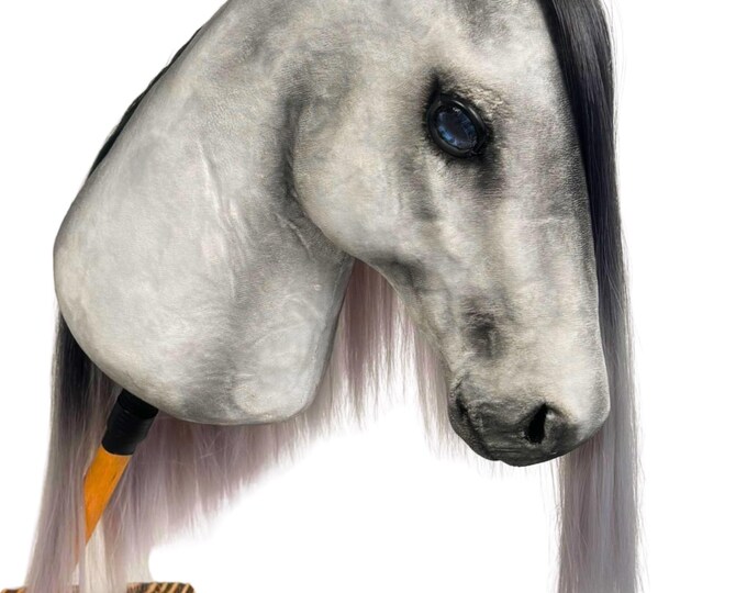 A3 size Dressage realistic hobby horse, grey realistic hobby horse, hobby horse, steckenpferd realistik, steckenpferd, real hobby horse