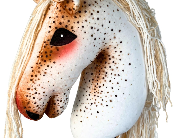 Dressage hobby horse, white and brown hobby horse, steckenpferd, horse on a stick, hobbyhorse, white horse, realistic hobby horse, dressage