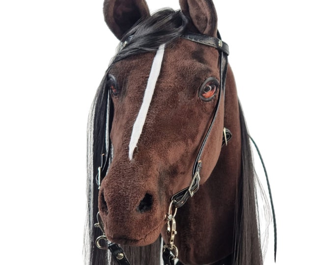 Hobby Horse realistic, dark chestnut/Black/Patch, realistic hobbyhorse. hight level hobby horse, premium hobby horse