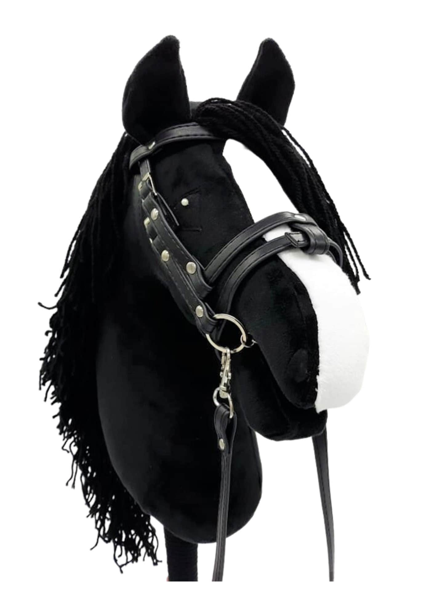 Black Leather Halter With Black Lead Rope for Hobby Horse