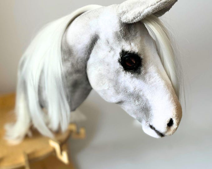 Realistic White Hobby Horse, Handmade Stick Horse, Gift for Kids