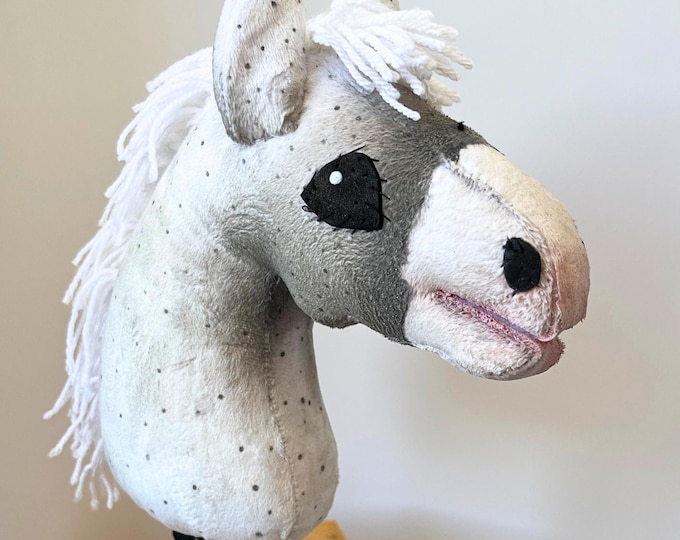 Hand-stitched Minky Fleece Hobby Horse Toy, Realistic Mane, Wooden Stick, Horse, Hobby horse