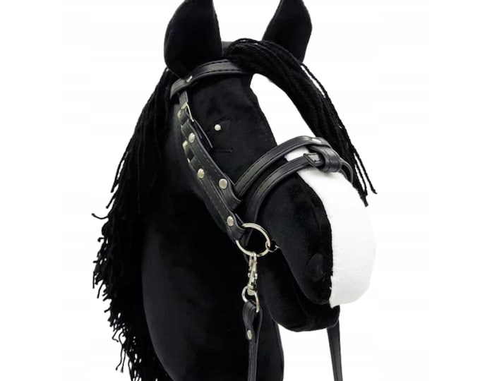 Hobby horse, black hobby horse A4 size, hobby horse with bridle, steckenpferd, horse on a stick, black horse, realistic hobby horse