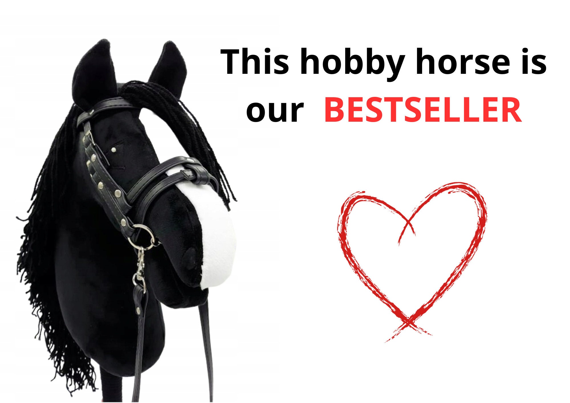 Black hobby horse on a stick Friesian hobbyhorse Stick horse with bridle