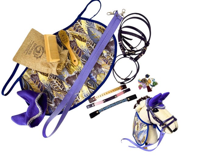 Hobby Horse Accessories Set 7 elements: Rug, earmuffs, bridle, reins, charms, brow bands, brushes