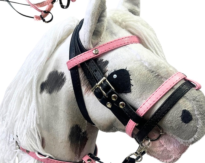 Hobby Horse Accessories ecoleather Set 4 elements, breastplate, bridle, reins, halter, hobbyhorse, pink