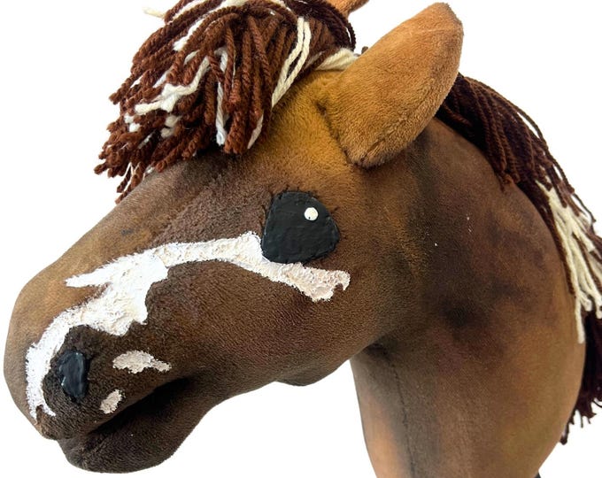 Hand-stitched Minky Fleece Hobby Horse Toy, Realistic Mane, Wooden Stick, Horse, Hobby horse