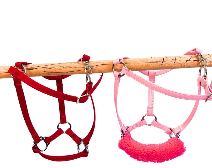 Valentine's sewn halter with fur for hobby horse, realistic halter, halter hobbyhorse, halter hobby horse, fur bridle for hobbyhorse