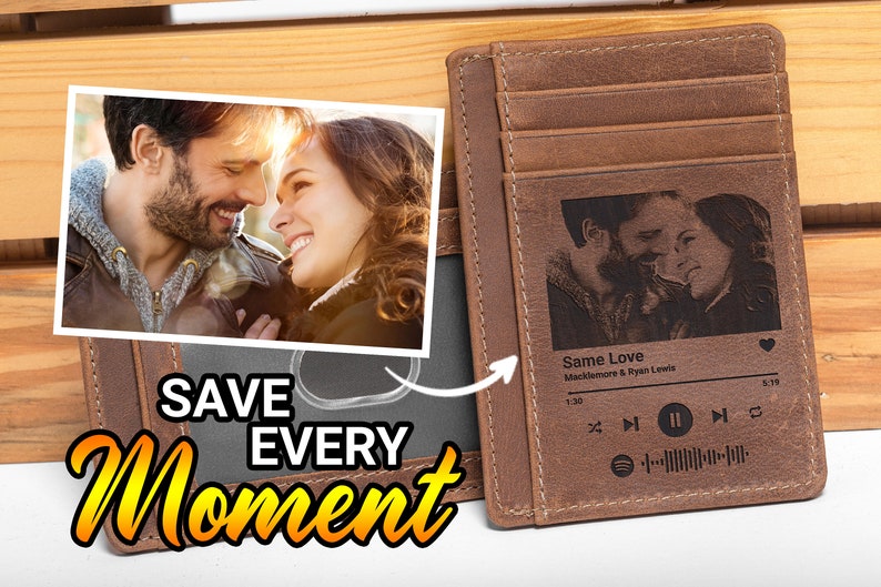 Valentines gifts Leather Wallet Personalised Gifts Gift for him personalized photo Wallets Spotify cutsom wallet Photo personalised