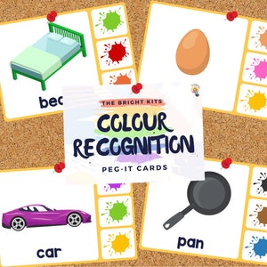 Cartões Peg-it de reconhecimento de cores | Correspondência | Cartões de clipe | Cartões Flash | Pré-escola | Ensino em casa | Criança | Montessoriano