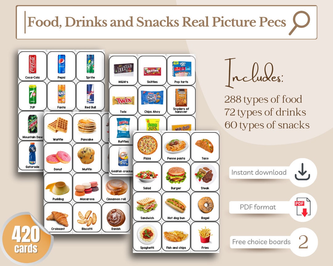 Food, Drinks and Snacks Real Picture Pecs Cards Set 420 Cards PECS