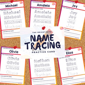 Cartão de rastreamento com nome personalizado A5 para impressão | Prática de caligrafia personalizada | Reconhecimento de Nome | Planilha | Ensino em casa | Pré-escola |Pré-K