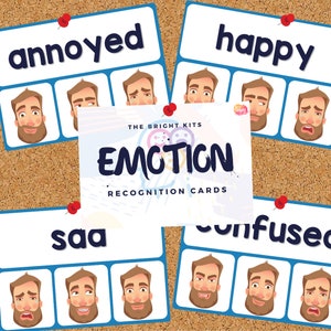 Cartões de reconhecimento de emoções imprimíveis masculinos | Cartões Peg-it | Escreva e limpe flashcards | Ensino em casa | Pré-escola |Pré-K