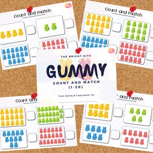 Gummy Count and Match A4 Printable Busy Booklet | Number Matching 1-20 | Counting | Gummy Math | Homeschool | Preschool |Pre-K