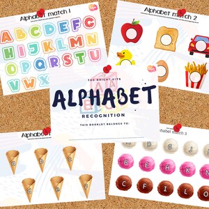 Folleto ocupado imprimible A4 de reconocimiento de alfabetos / Coincidencia de letras / Sonido inicial / Mayúsculas y minúsculas / Educación en el hogar / Preescolar /Pre-K
