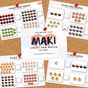 Maki Count and Match A4 Printable Busy Booklet  | Number Matching 1-20 | Counting | Sushi Math | Homeschool | Preschool |Pre-K