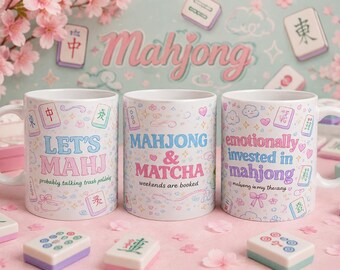 Mahjong Coffee Mug, Cute Mahjong Gift, Kawaii Matcha Mug, Pastel Game Night Cup, Mahjong Lover Mug, Mahjong gift