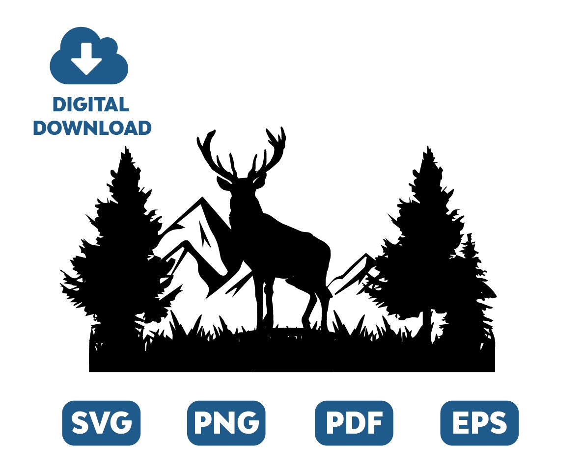 Elk Mountain Tree SVG PNG, SVG Cut File for Cricut or Silhouette, Deer