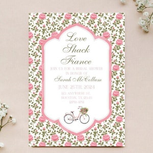 amo o convite do chá de panela do noivo da barraca | Cartão nupcial customizável do chuveiro de &lt;br&gt; Entrega Rápida? Chá de panela de flores cor de rosa | Modelo editável