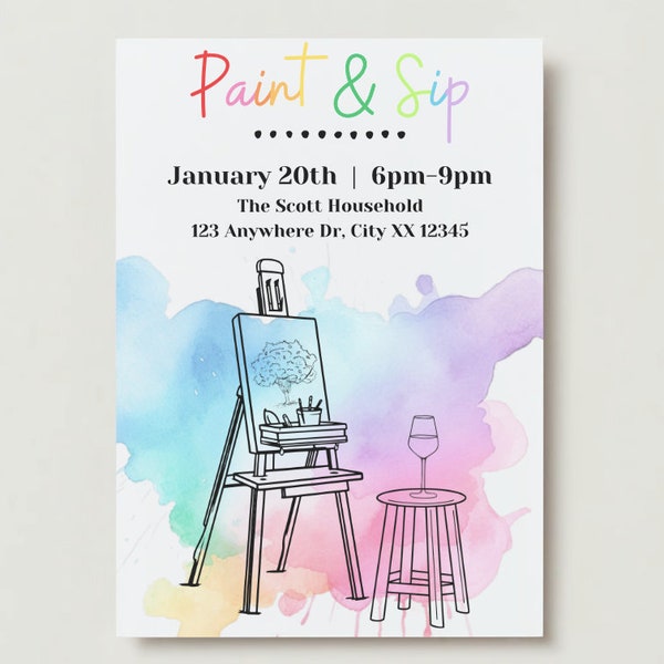 Paint and Sip | Paint and Pour Party | Women's Painting Get Together Invitation | Painting Class Invite | Editable and Instant Download