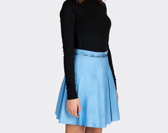 Organic Cotton Pleated Skirt , Light Blue Skirt