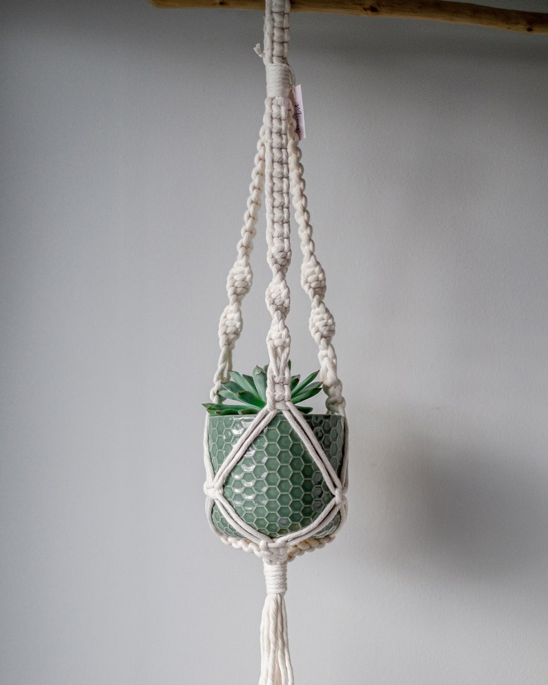 Macram\u00e9 hanging planter in natural recycled cotton boho decor indoor planter home accessory gifting eco friendly