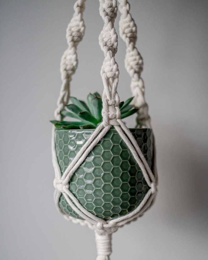 Macram\u00e9 hanging planter in natural recycled cotton boho decor indoor planter home accessory gifting eco friendly