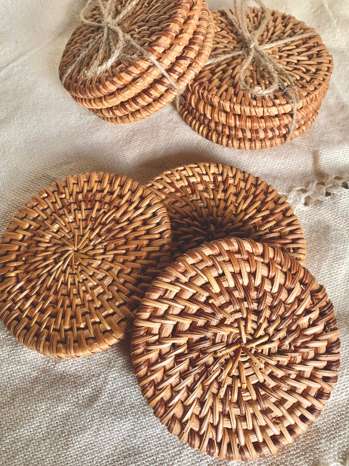 Set of four coasters rattan coasters wicker home decor boho Etsy