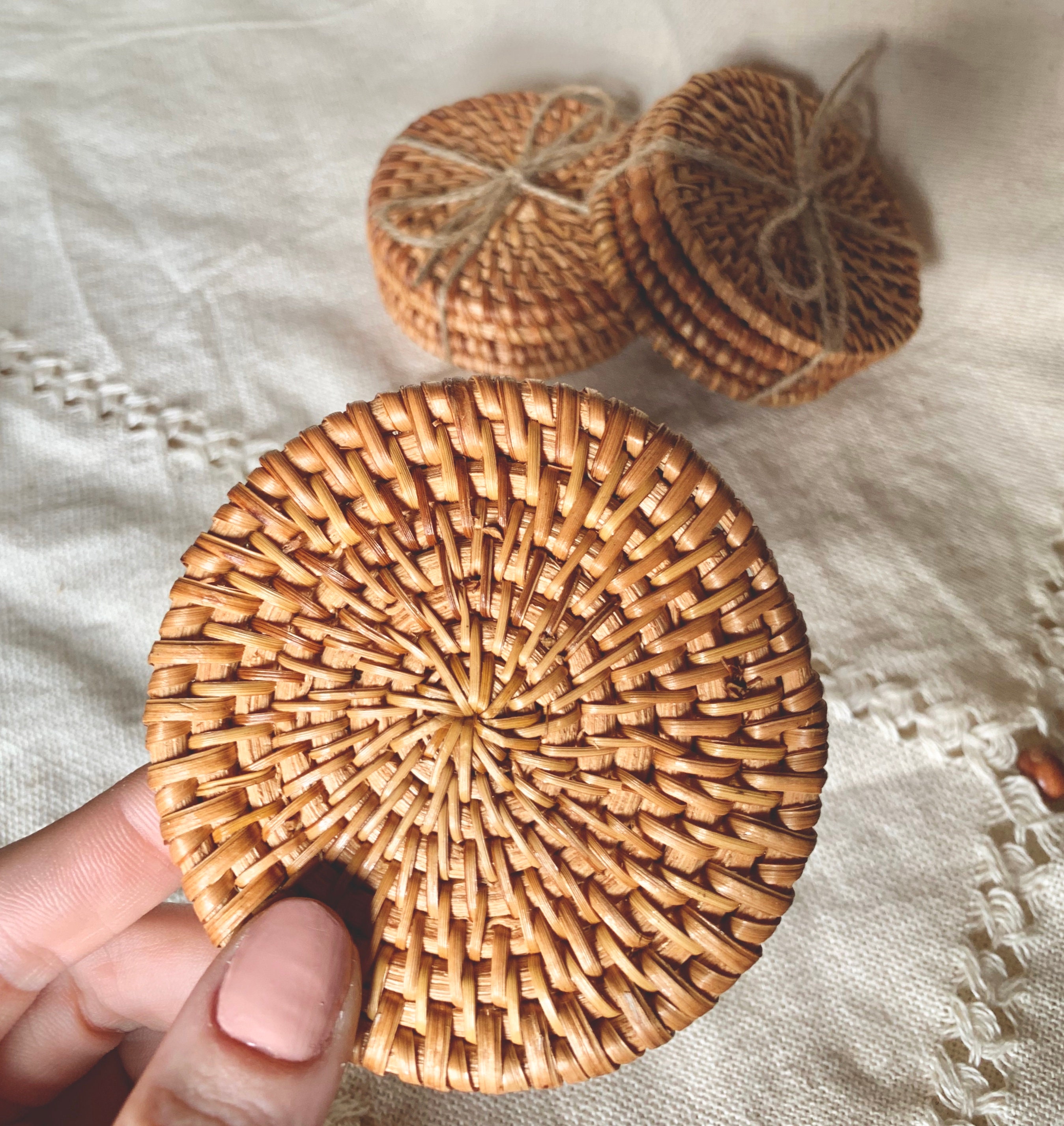Set of four coasters rattan coasters wicker home decor boho Etsy