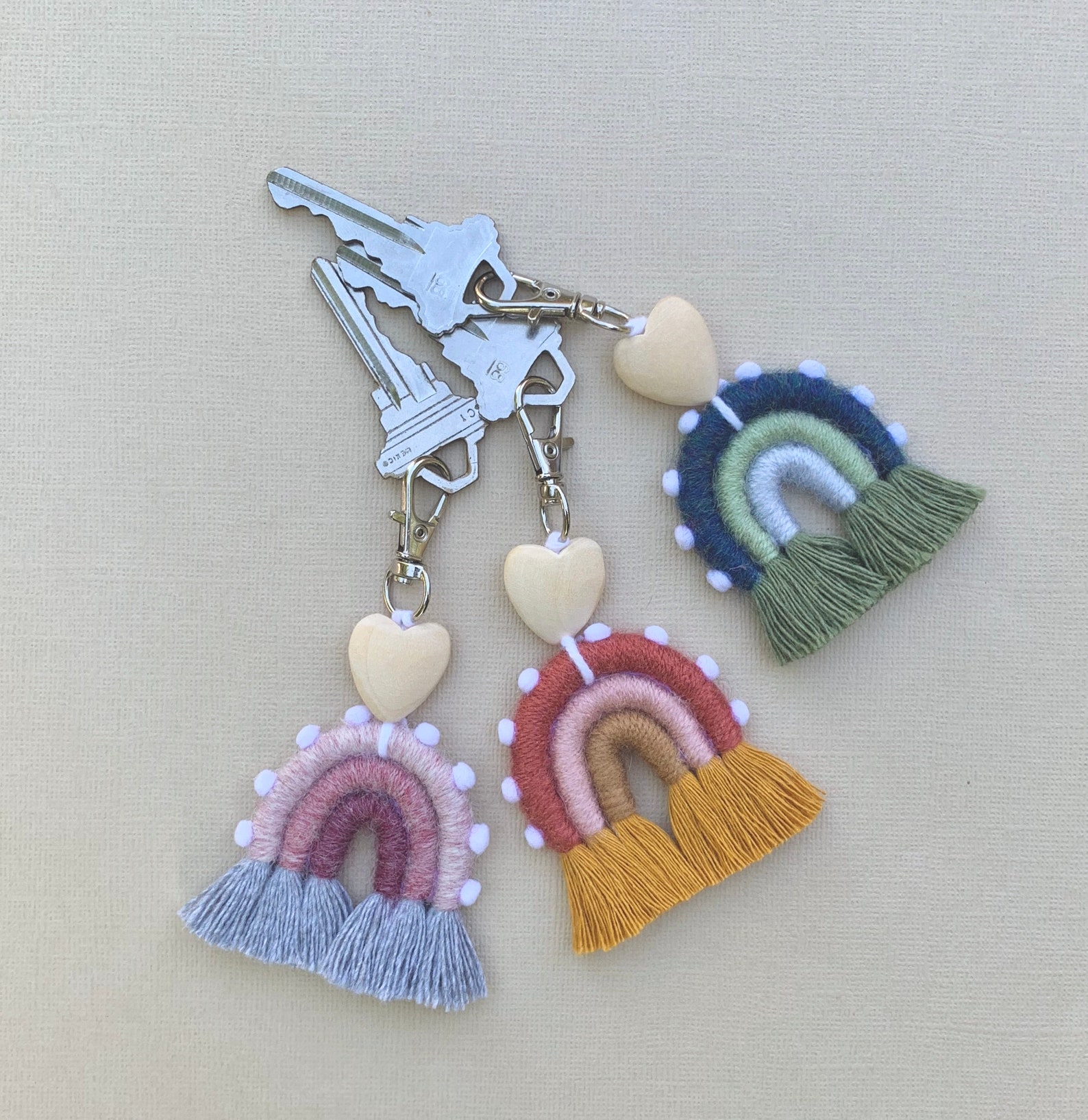 Macrame rainbow keychain yarn pompom keychain rainbow Etsy