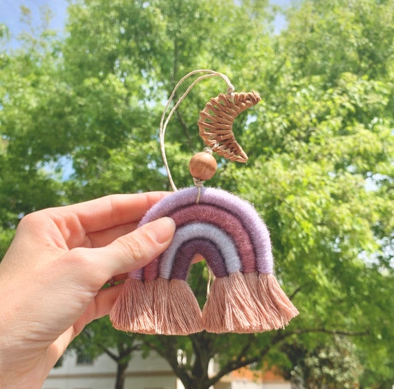 Rattan Macrame Rainbow Rainbow Car Charm Essential Oil Etsy