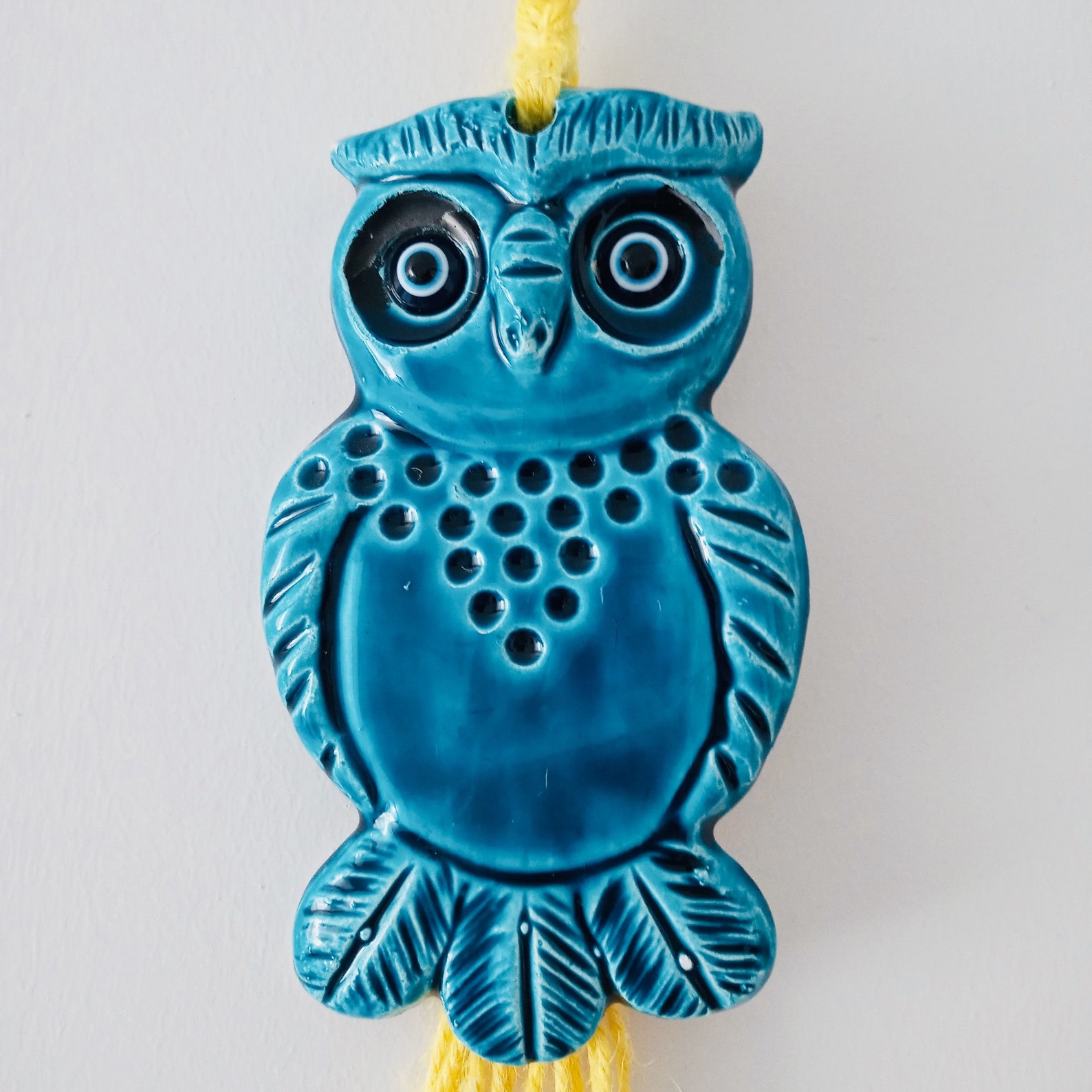 Ceramic owl wall hanging / owl evil eye wall hanging / wall Etsy