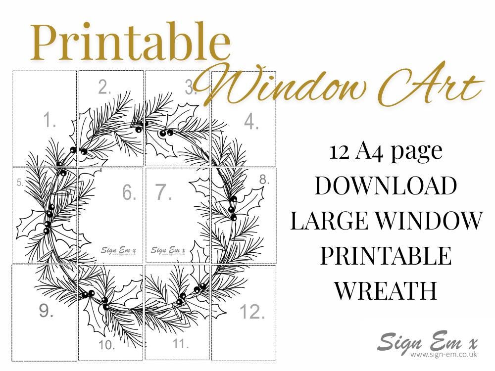 XL Wreath Window Art Guide PDF, Window Art Template, Window Art,…