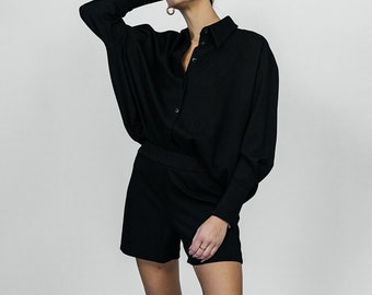 Black Casual Shirt & Short Set