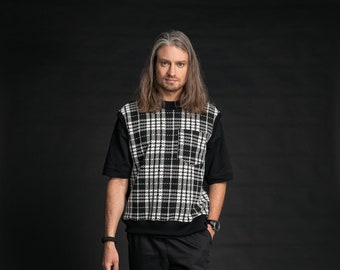 Checkered Vest with Round Neck and Deepened Sleeves