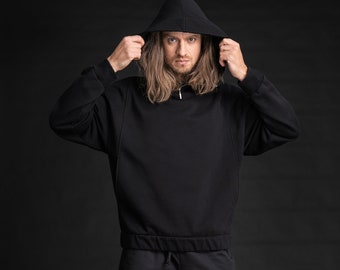 Terry Knit Jumper with Hood and Zipper at the Neck