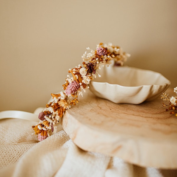 Couronne de tête en fleurs séchées - accessoire cheveux - Mariage - Anniversaire - Bapteme - Demoiselle d'honneur - séances photos