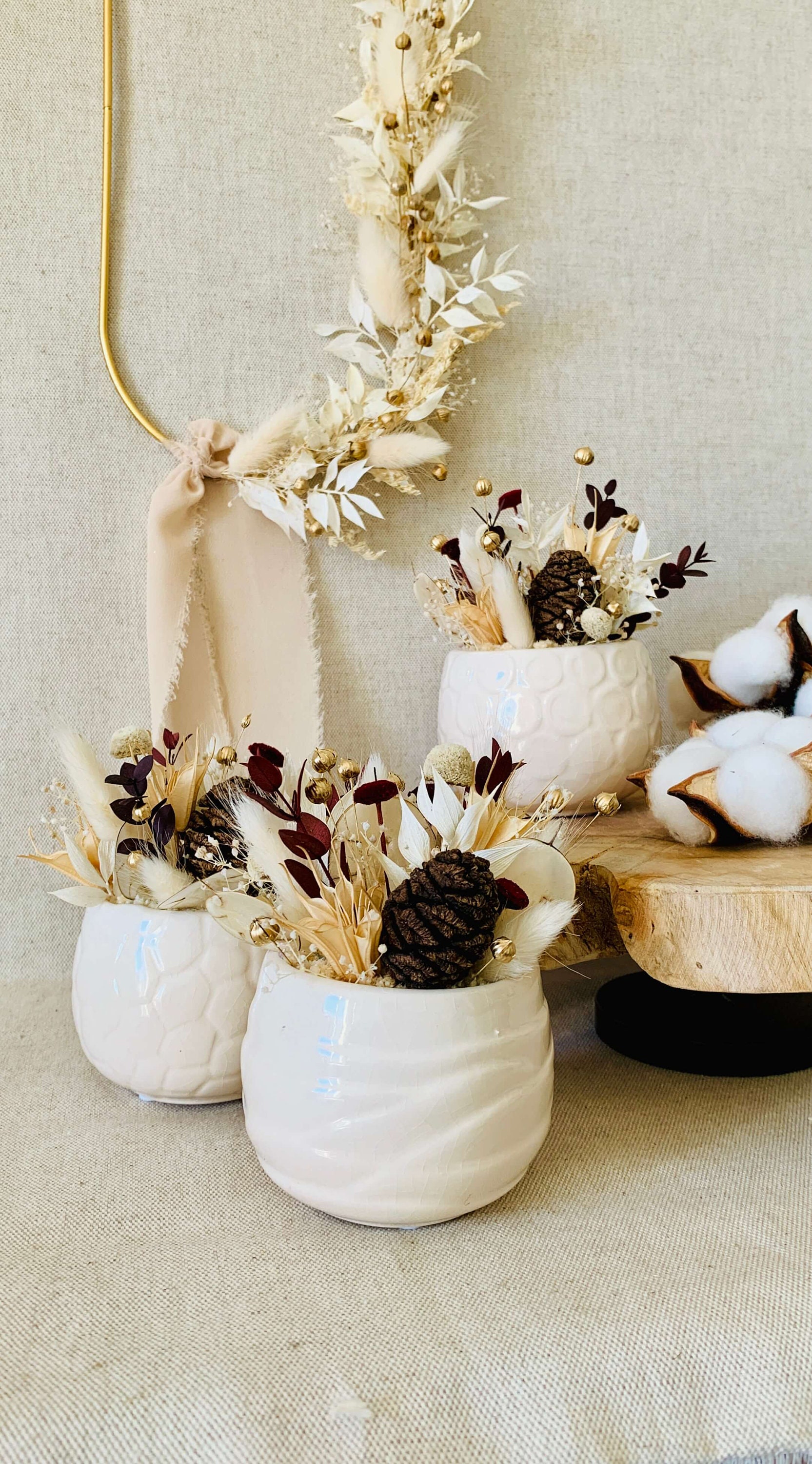 Petit Pot Fleuri - Décoration en Fleurs Séchées à Poser Composition Florale Pour Votre Table de Fete