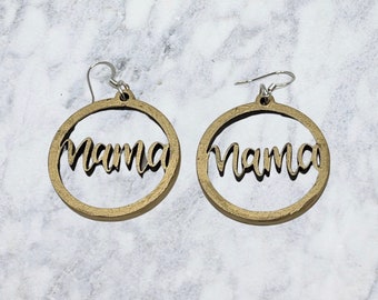 Gold Painted Wood Mama Earrings