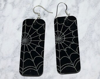 Boucles D'oreilles Halloween Toile D'Araignée - Dentelle Noire & Acier - Fait Main Aux USA (by Zada)