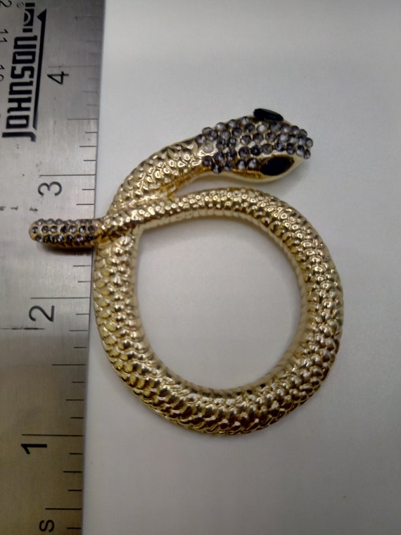 Vintage Rhinestone Jeweled Snake Pendant - Gold P… - image 6