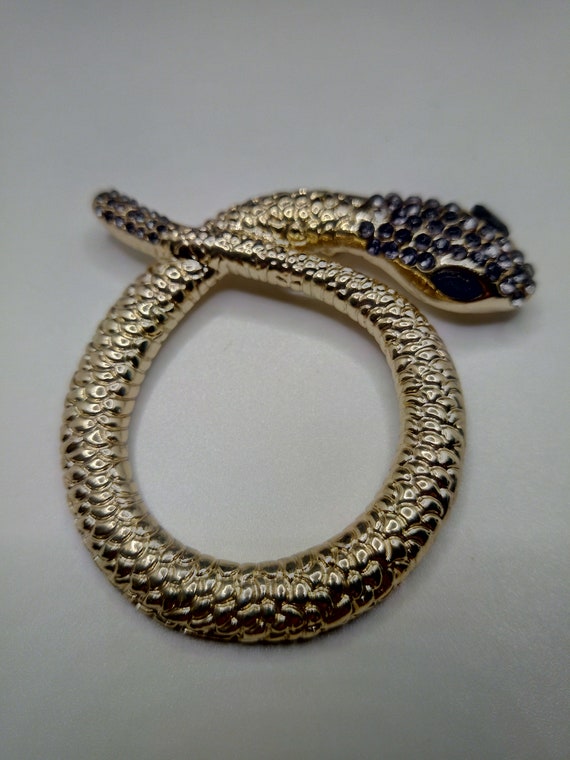 Vintage Rhinestone Jeweled Snake Pendant - Gold P… - image 2