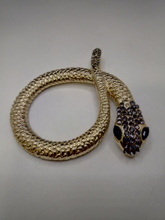 Vintage Rhinestone Jeweled Snake Pendant - Gold Pl